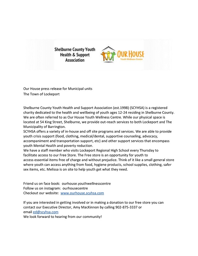 Our House press release for Lockeport