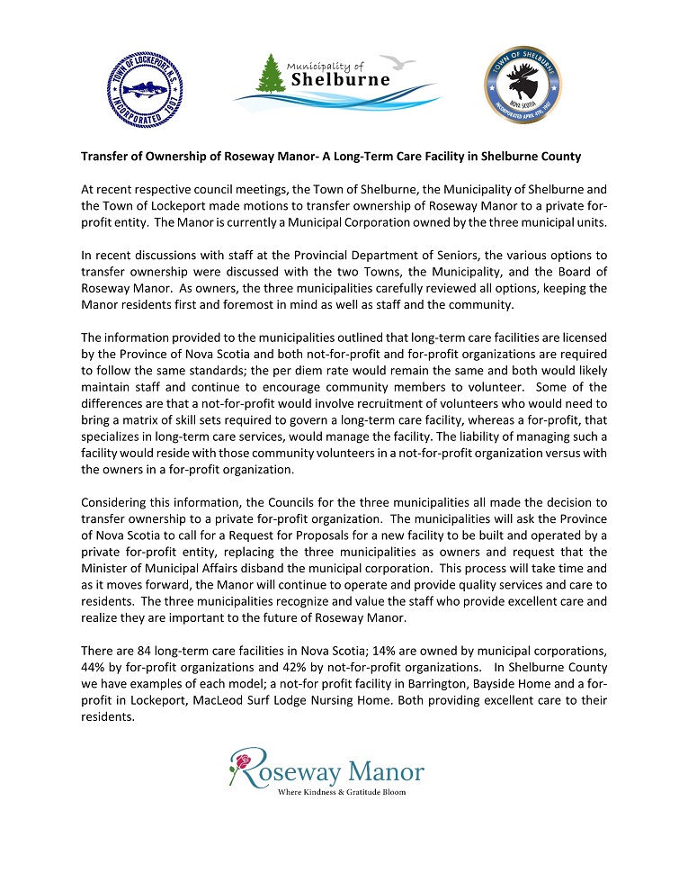 Roseway Manor press release 26 April 2022